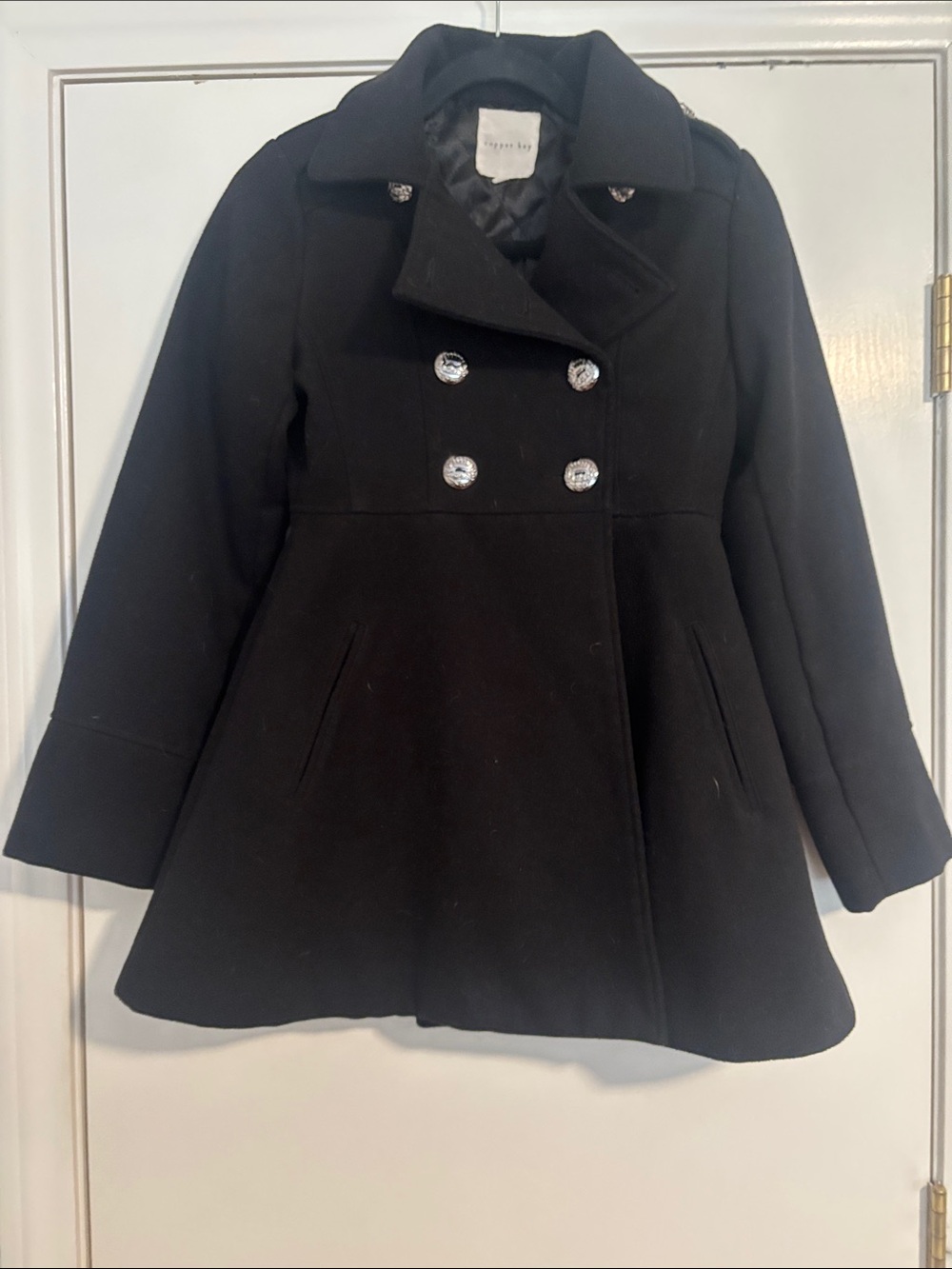 Copper Key Girls Black Double-Breasted Pea Coat